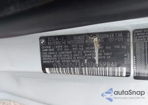 2001 BMW 325Ci из США, поврежденный, VIN WBABN33431JW59841